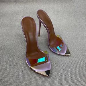 Stylish Women's PVC High <strong>Heels</strong> Sharp Pointed Toe <strong>Mules</strong> Open PU Summer Slide High <strong>Heel</strong> Increasing <strong>Clear</strong> Slip-On Outdoor Sexy - Product Image 4