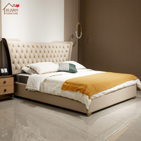 Modernes Italienisches Design Anpassbares Nappa Echtleder Flügel-Kopfteil mit Knopfheftung Holzrahmen für Villa-Schlafzimmer