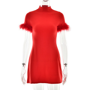 Floral <b>Print</b> High Neck Bodycon <b>Mini</b> Dress Natural Waist Slim Fit Cocktail Dress For Banquet Date Party Street Photography - Product Image 5