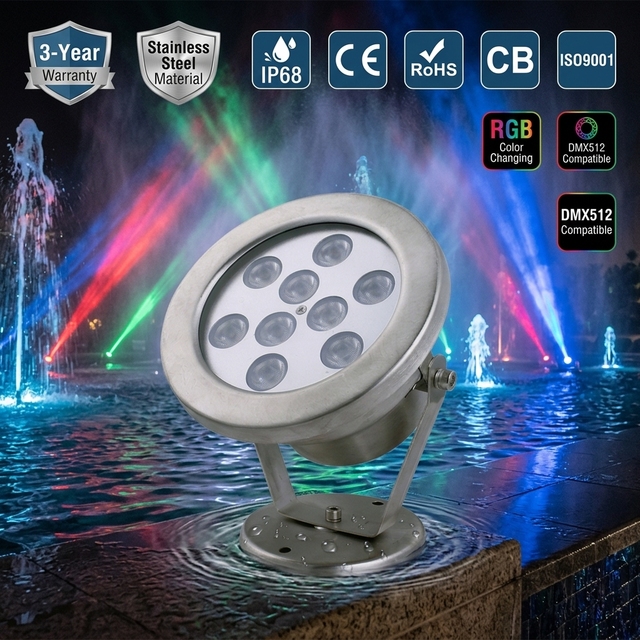 Professional 304SS Warm White Smart RGB IP68 Waterproof DC12V Remote Control Led Fountain Garden Landscape Underwater Spot Light