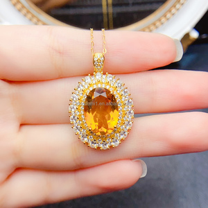 Mặt dây chuyền pha lê Citrine tự nhiên Bạc 925 với vàng trắng Tối giản Vòng cổ dành cho phụ nữ đeo hàng ngày Trang sức chữa bệnh tâm linh - Product Image 2