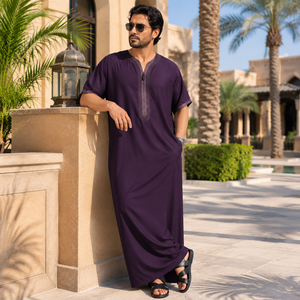 Vêtements islamiques pour hommes CCY, Thobe, Kaftan, Jubba, Robe, Dishdasha, <span class=keywords><strong>tenue</strong></span> arabe musulmane respirante, décontractée, modeste, pour le Ramadan et l'Aïd - Product Image 2