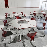 Ensemble Chaise et Bureau Scolaire Trapézoïdal Moderne, Conception Modulaire, Durable, Écologique, Réglable en Hauteur pour Examens en Classe, Arabie Saoudite