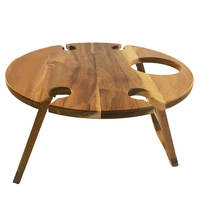 Table à vin pliante portable de luxe en bois d'acacia - Petit accessoire de plage et de pique-nique pour une utilisation partout