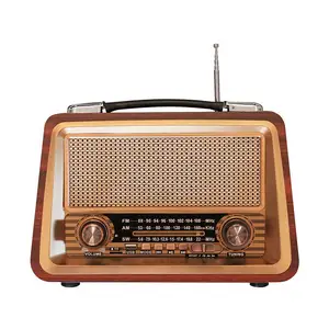 R-2066BT Retro multi band real wooden rechargeable radio with wireless link, usb, mp3 player solar and lamp slot speaker