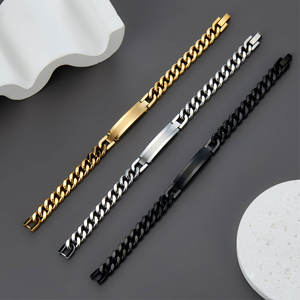 Pulsera y brazalete de moda para hombre de acero inoxidable 316L antideslustre, chapado en oro de 14K y 18K, espacios en blanco grabables para pulseras de hombre - Product Image 2