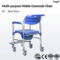 Chaise de douche mobile professionnelle en alliage d'aluminium avec roues et repose-pieds, siège de toilette étanche pour soins aux chevet du lit