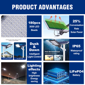 Venta Directa de Fábrica <span class=keywords><strong>BEWAY</strong></span>, Farola Solar LED para Exteriores, Impermeable IP65, con Batería de Litio, 60watt, 120watt, 180watt - Product Image 2