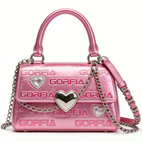 Sac bandoulière rose brillant en cuir PU pour femme, mini sac à main avec fermoir cœur et chaîne, collection boutique mode