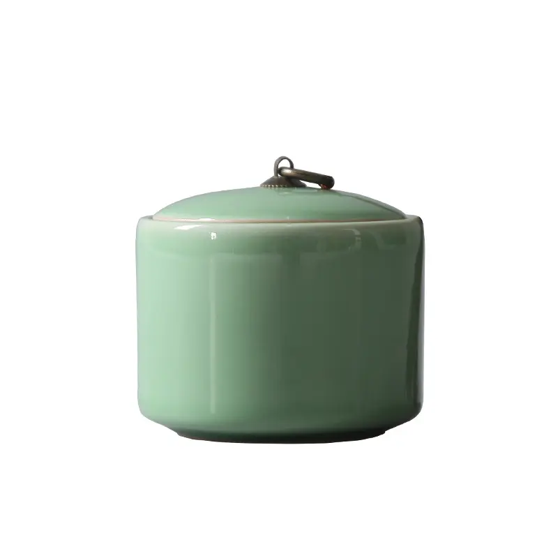 Longquan Celadon Pot Tertutup Keramik Travel Caddy Portabel