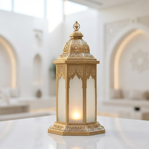 Ramadan 2026 Metal Glass Gold Large Moroccan <b>Lantern</b> Floor Lighting Decor Tall Modern Elegant Home Decoration Pillar Holder - Product Image 1