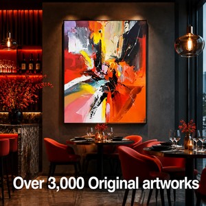 Décoration murale moderne en toile, peinte à la main, aux couleurs vives et texturées, peintures abstraites audacieuses rouge-orangé, arts muraux - Product Image 5