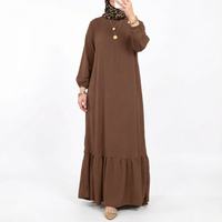 polyester de printemps grande taille Robe rétro élégante musulmane malaisienne longue Abaya couleur unie à manches bouffantes