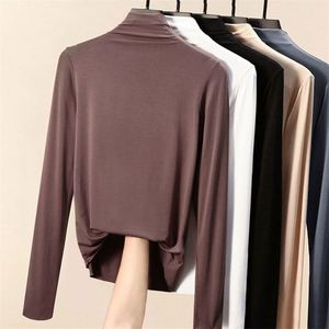 Camiseta de Manga Longa com Gola Alta para Mulheres, Modal, Cor Sólida, Suéteres Macios para Outono e Inverno - Product Image 1