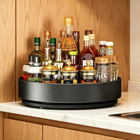 Étagère à épices rotative à double niveau de grande taille, noire, moderne, pour comptoir de cuisine, organiseur de bouteilles d'huile et de pots à épices