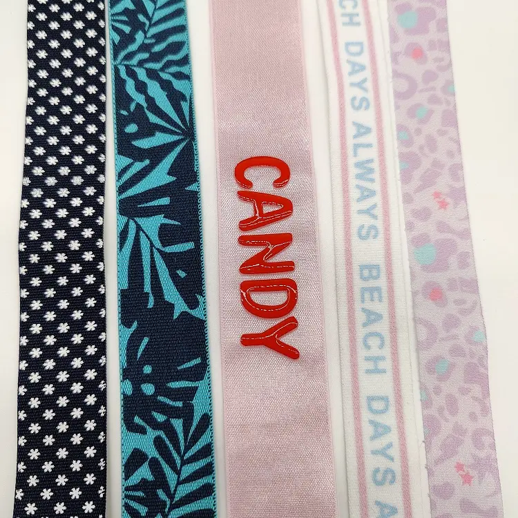 Silikon baskılı elastik bant bandı dokuma tasarımcı kumaş özel logo baskı bandı