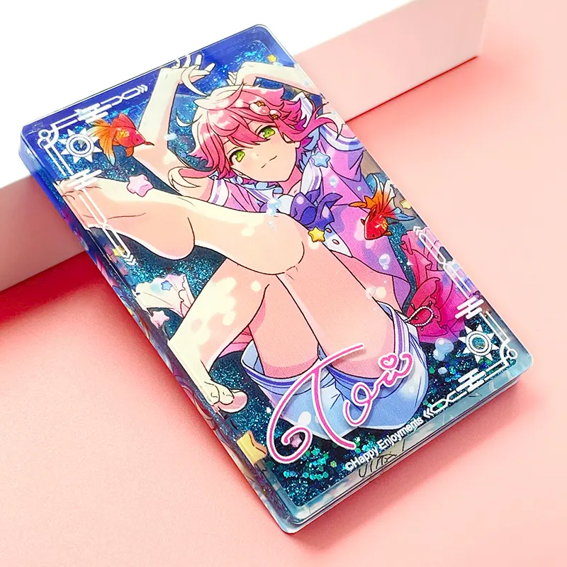 Creative gradient Two side printed Custom charm Japan anime con portachiavi in acrilico con ologramma glitterato