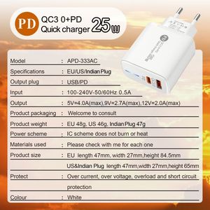 25W USB A+C Phone Power Adapter US EU <b>Plug</b> Type-C Super <b>Fast</b> <b>Charging</b> Multi-function Travel Wall Charger With Package Box - Product Image 6