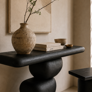 Consolle stretta in legno massello <span class=keywords><strong>nero</strong></span> stile Wabi Sabi moderno per ingresso, corridoio e <span class=keywords><strong>soggiorno</strong></span> (uso villa) - Product Image 4