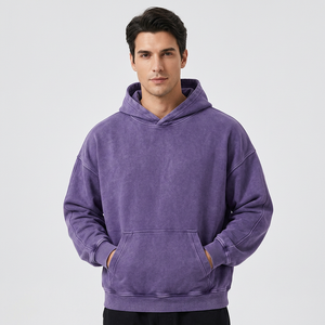 Sweat-shirt à capuche surdimensionné pour homme, violet, en molleton de coton, style streetwear décontracté, coupe classique, couleur unie, avec poches, pour l'automne - Product Image 1