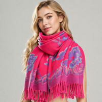 Écharpe élégante à imprimé floral pour femme, douce au toucher comme du cachemire, châle chaud d'hiver, grande cape enveloppante à franges et pompons, pashmina surdimensionnée