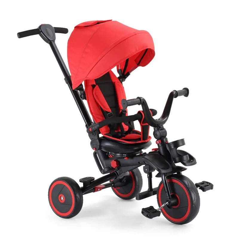 Bright bebe Luxus Kinder Metallrahmen Dreirad mit Sonnenschutz und Schubstange 3 Räder Dreirad für Kinder Kinder