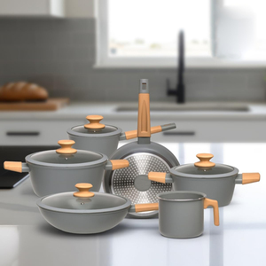 Ensemble de casseroles en aluminium antiadhésif à induction moderne avec revêtement céramique, 10 pièces, couvercles en verre transparent, poignées en bakélite - Product Image 2