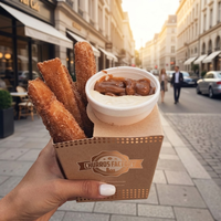Boîte d'emballage en papier personnalisée de qualité alimentaire pour gaufres, mochi, donuts, frites garnies, snacks à emporter, churros, avec trous pour sauce