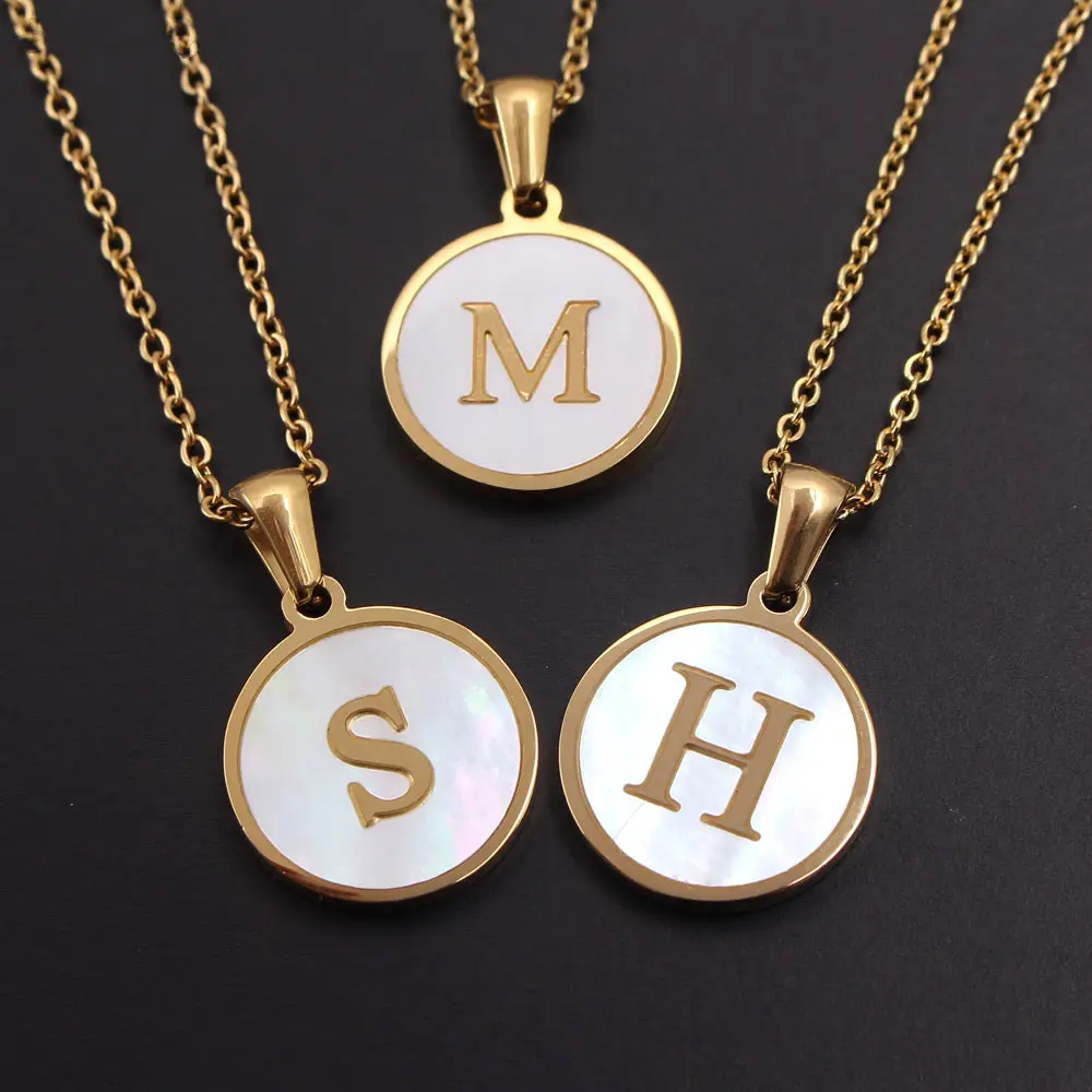 Hot-selling High Quality Stainless Steel 18K Gold Alphabet Shell English Letter V-Z Initial Necklace