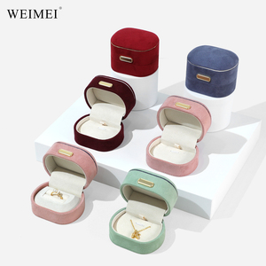 WEIMEI Premium Soft Suede <b>Jewelry</b> <b>Case</b> Unique Curved Design Gold Embossed Logo for Ring Necklace Packaging - Product Image 1