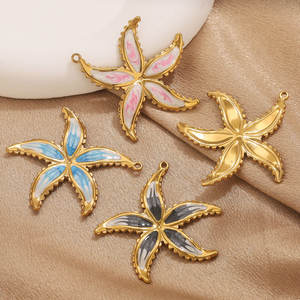 Colgante de gota de <span class=keywords><strong>agua</strong></span> de estrella de mar de concha esmaltada de acero inoxidable DIY collar de concha conector <span class=keywords><strong>perla</strong></span> playa amuleto joyería descubrimiento - Product Image 3