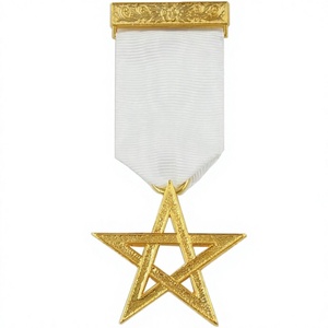 อัญมณีหน้าอกระดับ Masonic-ชุบทองด้วยริบบิ้นสีขาว - Product Image 1