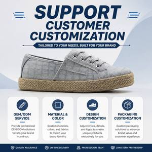 Sneakers Espadrillas in Denim <span class=keywords><strong>da</strong></span> <span class=keywords><strong>Donna</strong></span> con Logo Personalizzato OEM, Stampa Effetto Screpolato, Suola in Juta Intrecciata, <span class=keywords><strong>Scarpe</strong></span> Casual Basse - Product Image 1