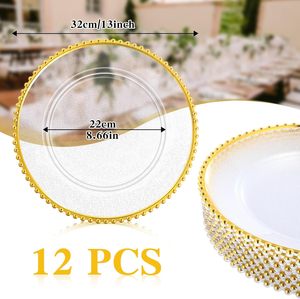 Assiette de Présentation Ronde en Plastique Transparente de 13 Pouces avec Bord Doré et Perles Dorées, Argentées et Noires – Offre Spéciale Décoration de Mariage - Product Image 2