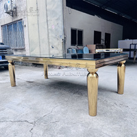 Venta Directa de Fábrica, Mesa de Comedor Rectangular de Vidrio con Marco de Acero Inoxidable Dorado, Duradera para Hotel, Boda, Restaurante, Banquete