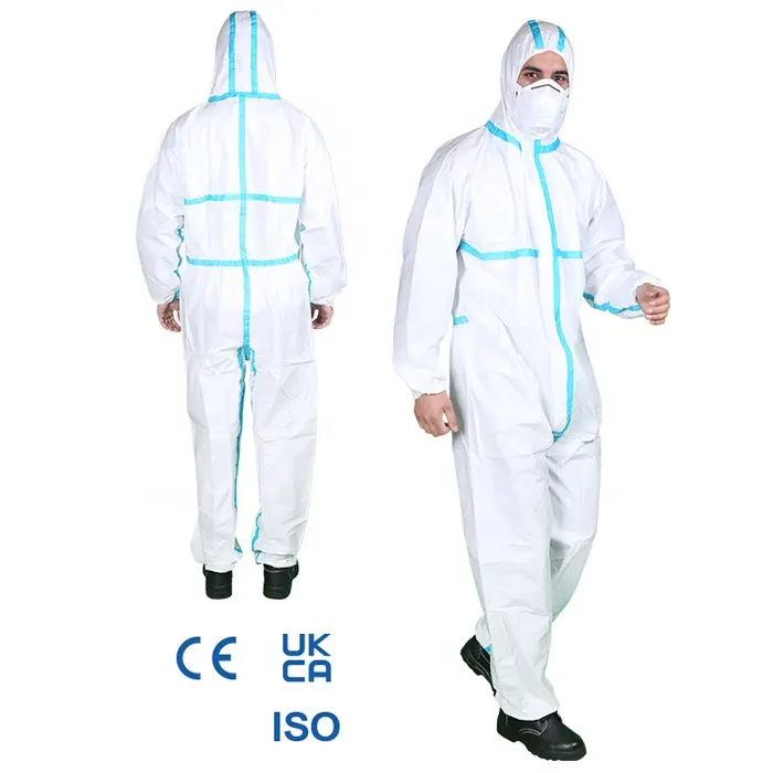 PPE cho các công ty xây dựng không dệt micorporous nhiều lớp phim SF hóa chất phù hợp với type4/5/6 Coverall dùng một lần