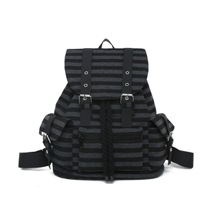 <b>Black</b> Gray Striped <b>Backpack</b> With Laptop Compartment School College Rucksack Multi Pocket Design - Product Image 1