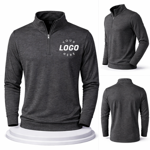 Sweat-shirt à fermeture éclair 1/4 pour homme, logo personnalisé, polyester, élasthanne, pull d'entraînement, vêtements de sport, OEM - Product Image 3