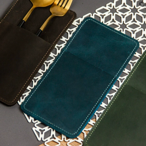 Portable en cuir véritable <span class=keywords><strong>couverts</strong></span> pochette café Bar Restaurant vaisselle organisateur cuisine cuillère fourchette couteau Table décor - Product Image 6