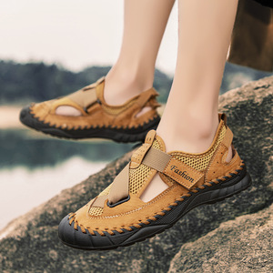 Sandalias Duraderas de Punta Cerrada para Uso Diario, Sandalias Casuales de Malla y Cuero con Cierre de Velcro, Diseñadas para Salidas Relajadas de Verano - Product Image 5