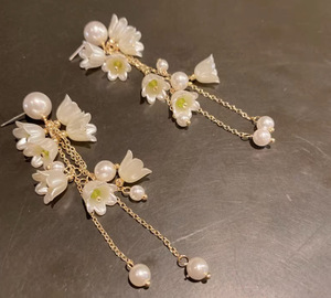 Delicate Jewelry White Flower Long Tassel <strong>Earrings</strong> <strong>Pretty</strong> Simulated Pearl Drop Pierced <strong>Earrings</strong> for Women - Product Image 2