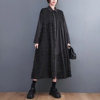Nouvelle Robe Chemise Oversize Femme Automne 2026 en Gros, Texturée Effet Gaufre, Panneaux Épissés, Grande Taille, Manches Longues, Coupe Trapèze Midi Artistique