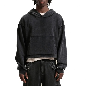 Vente en gros de sweats à capuche courts pour hommes, personnalisés, confortables, avec passe-pouces, style streetwear, en tissu épais - Product Image 1