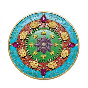 Escultura Coleccionable de Mandala Religiosa Tibetana de Filigrana Energizada, Hecha a Mano, Fundición de Metal, India - Product Image 1