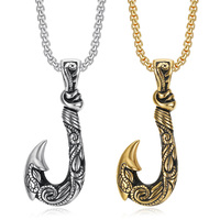 Collier tendance en acier inoxydable avec pendentif hameçon, style pêche en plein air, longue chaîne polyvalente pour pull, accessoires hip-hop