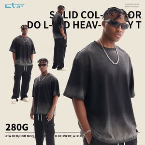 เสื้อยืดผ้าฝ้าย100% สำหรับผู้ชายผ้าถักลาย280จีเอสเอ็มผ้าถักลายสตรีทไซส์ใหญ่พิเศษสไตล์วินเทจ - Product Image 6