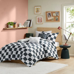 Checkered <b>Comforter</b> <b>Set</b> for Twin/Twin XL Bedding, Modern Geometric Pattern, All-Season Home Textile, Black and White Design - Product Image 3