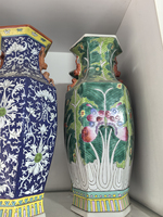 Vase en céramique hexagonal vintage avec motif de chou et de papillon peint à la main, vase décoratif en porcelaine chinoise Bok Choy