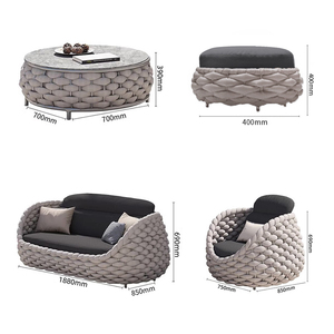 Outdoor 5-Sitzer Garten-Sofa-Set Seilgeflecht Aluminium Lounge Terrassen-Couch Gartenmöbel Outdoor-Sofa mit Kaffeetisch - Product Image 3