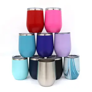 Topnovo 12/ 16oz Travel Wine Glass Cups U shape Custom Wine Tumbler Travel Coffee Mug 304 Stainless Steel Insulated Cup with Lid